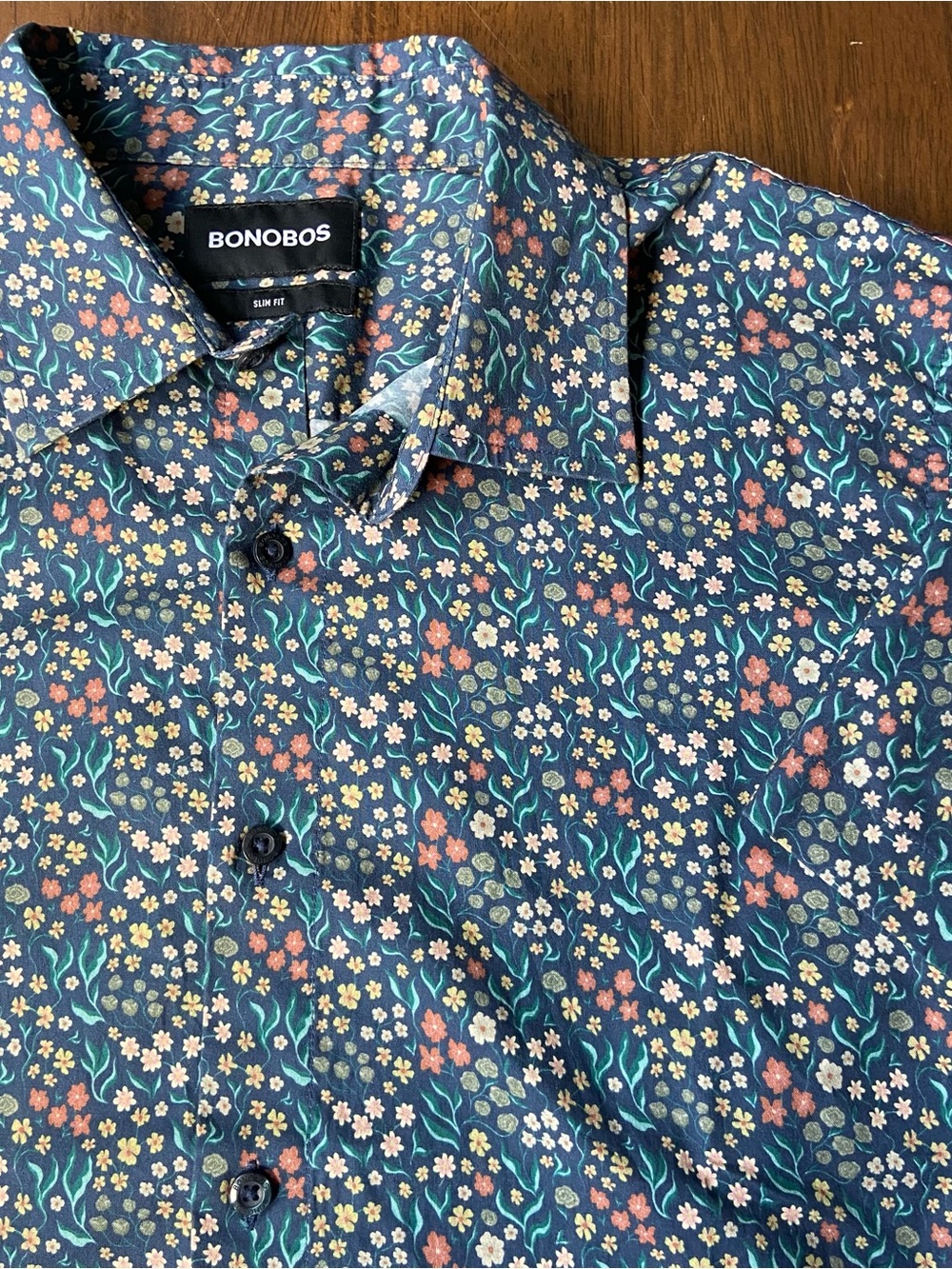 Bonobos Riviera Short Sleeve Button Shirt Mens Medium Slim Fit Blue Floral